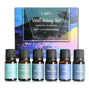 Well-being Set 6x10ml Essential Oil Blends Aromatherapy Kit for Diffuser Candle Making & Relaxation Tropical Scents Plumeria Coconut Pina Colada Ocean Breeze Strawberry Bali