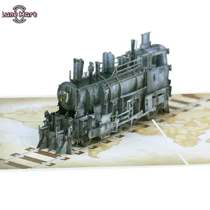 Handmade 3D Pop-Up Steam Train Greeting Card, Vintage Locomotive Laser Cut Design with Envelope and Insert Card, for Train Lovers Father's Day