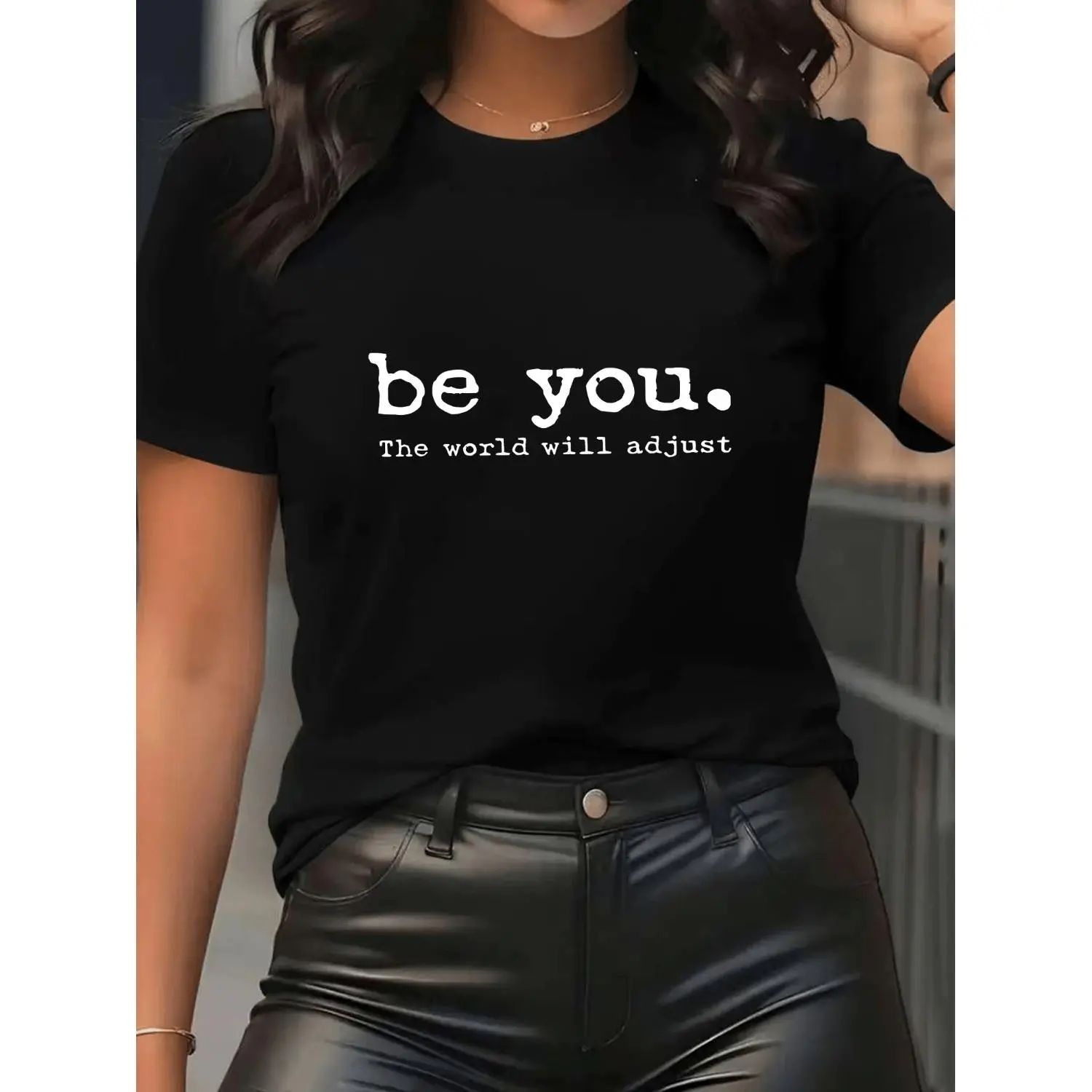 Womens Inspirational Printed Short Sleeve Round Neck Cotton T-shirt Sporty And Casual Style Soft Breathable Unique Daily Wear Summer Top