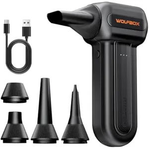 WOLFBOX MF60&MF70 Compressed Air Duster-110000RPM Super Power Electric Air Duster, 3-Speed Adjustable Rechargeable Cordless Air Blower with Fast Charging for PC Keyboard Cleaning, Car, Home (Black) - New