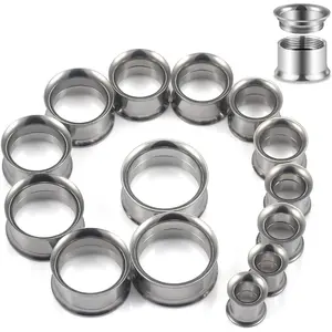 12G-25mm Double Flared Gauges Tunnels Stretching Kit 316L Surgical Steel Ear Gauges Plugs Flesh Tunnel Gauge Stretcher Silver Black Gold Color Tone