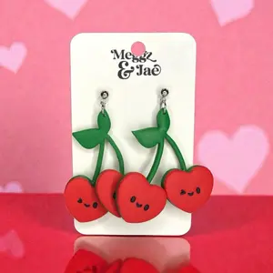 Red cherry heart Valentine’s Day polymer clay earrings