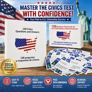 US Citizenship Flash Cards 2026 with 128 Civics Questions and English Literacy Cards for Naturalization Test