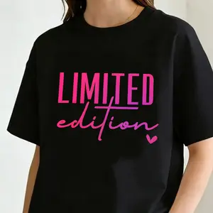 LIMITED EDITION Letter Slogan Graphic T-Shirt - Casual Round Neck Short Sleeve, Machine Washable