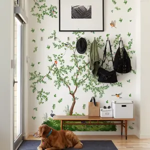 Set of 3 Hand-Drawn Tree Branches Wall Stickers (30x90cm), Fall Leaves & Birds Design, Perfect for Living Room Bedroom Home Decor, Decorative Wall Sticker, Wall Art Stickers