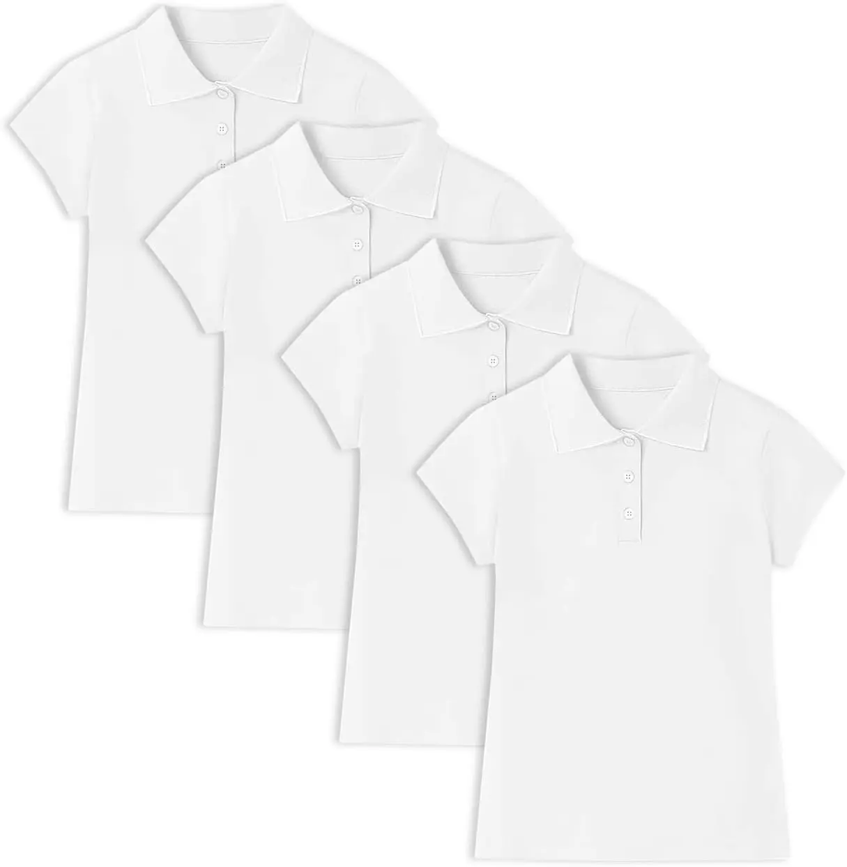 Girls' 4-Pack Cotton Slim-Fit Short-Sleeve Pique Polo Shirts, School Uniform Tops, Youth Summer Golf Shirts, Uniforms