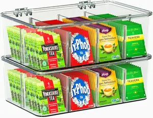 2 Pack Tea Bag Organizer - Stackable Tea Bag Storage Organizer with Lid - Tea bag holder For Kitchen Organizers and Storage, Cloth Containers