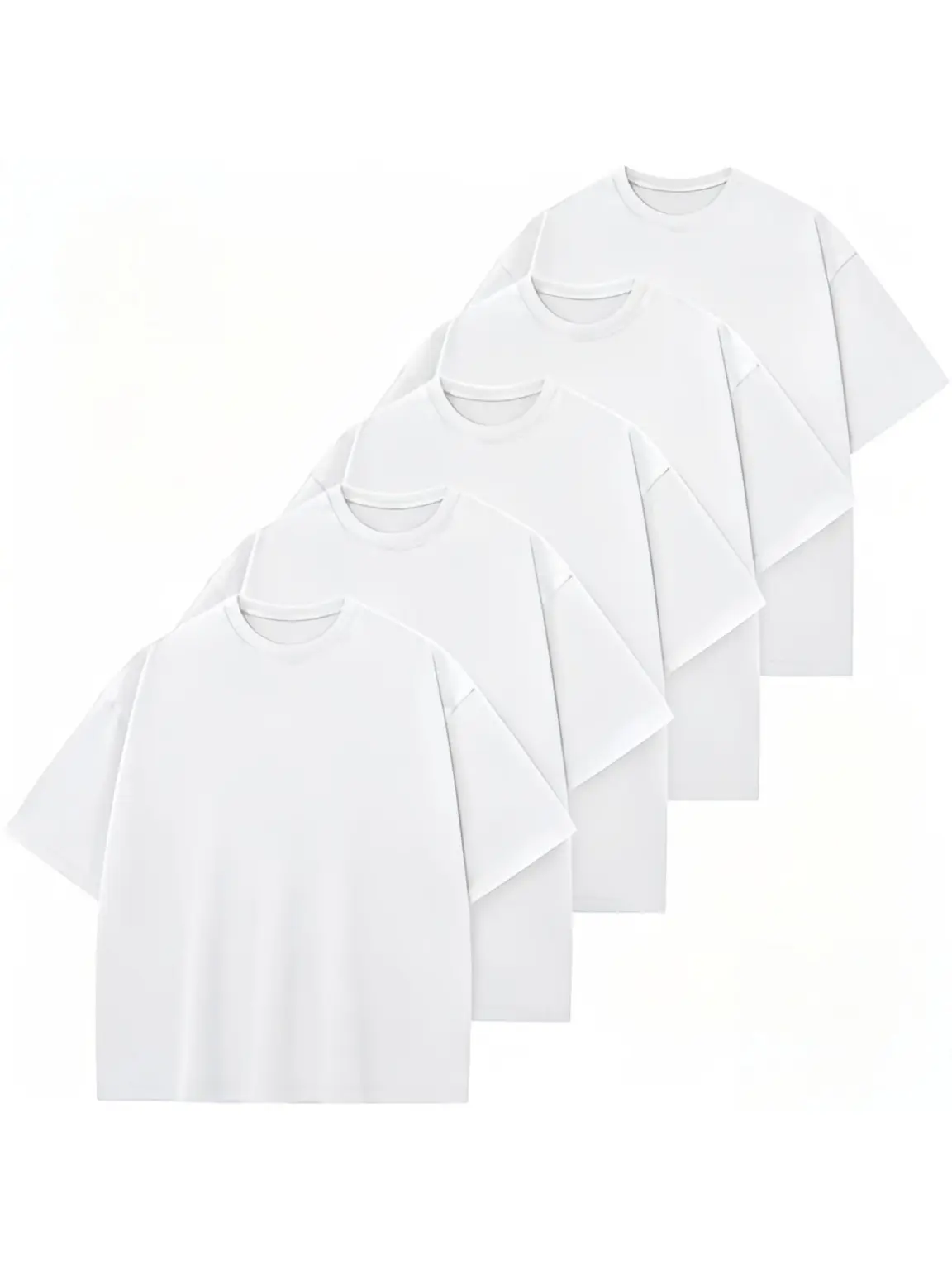 Men's T Shirts 5-Pack, Heavyweight 100% Cotton Oversized Round Neck Tee, Soft Breathable Plain Tops, Essential Menswear Staples