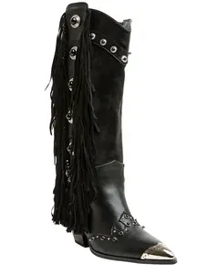 Azalea Wang Women's Pelagius Tall Fringe Western Boot Round Toe - Pelagius-Black
