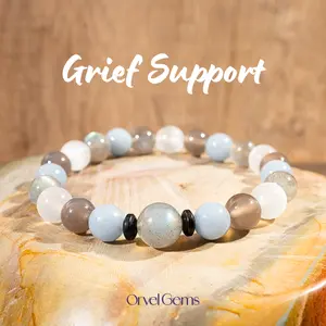 "Angel in the Mist" Grief Support Healing Bracelet | Natural Stone Angelite Labradorite Selenite & Grey Agate, Emotional Healing, Spiritual Jewelry, Healing Gift, Stress Relief Bracelet, optional size | Loss, Letting Go Gift