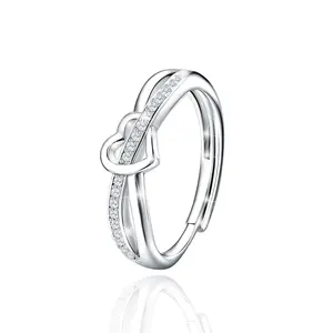 925 Sterling Silver Heart Knot Ring for Women, Dainty CZ Open Band Stackable Fashion Ring for Everyday Wear, Minimalist Jewelry Gift
