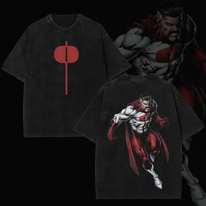 Unisex Vintage Washed Graphic T-Shirt, Casual Oversized Streetwear Short Sleeve Tee with Round Neck & Invincible Omni-Man Double-Sided Print
