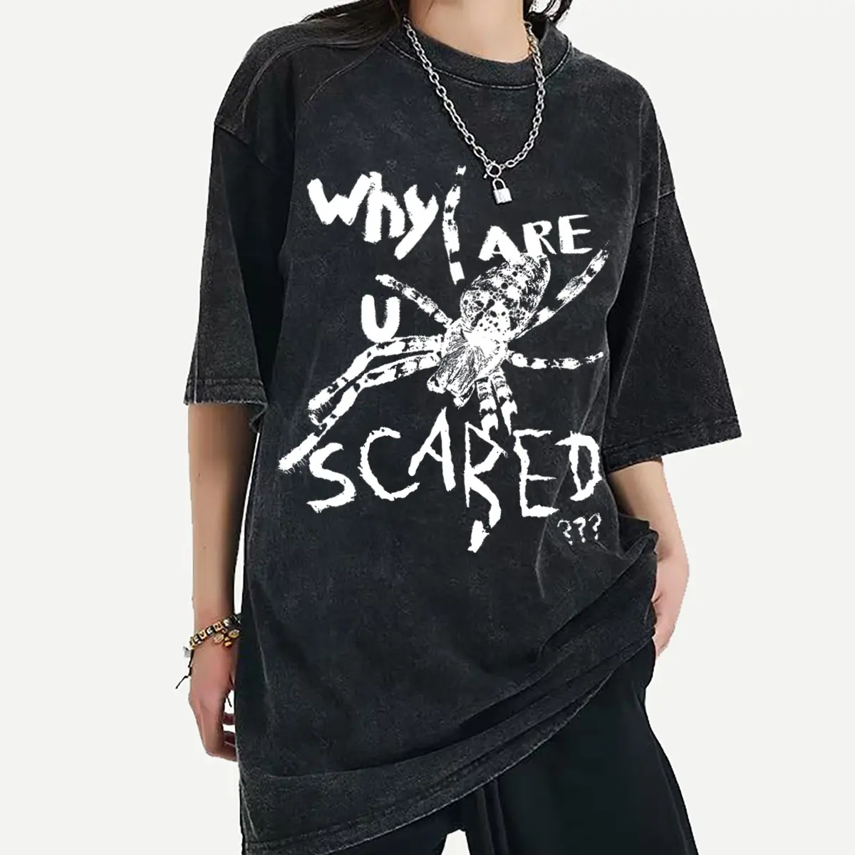 Spring-like Tシャツ Fitcheak Spider and Letter Print T-shirt Unisex Design Stretch