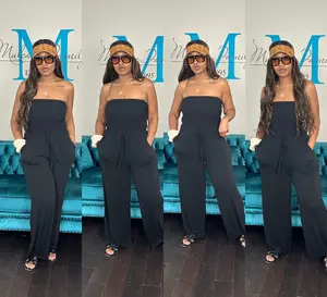 Strapless Smocked Get-Up-And-Go- Romper Black