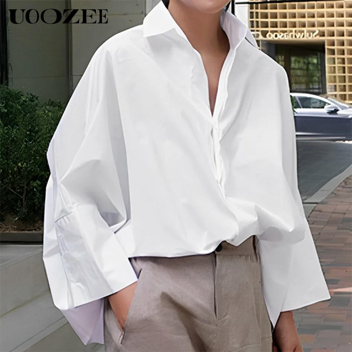 UOOZEE Women's  Loose Oversized Fit Multi-Colored Lapel Shirt Tops for all seasons loose and simple Polyester oversized versatile commuting suitable for a variety of occasions Collared Longsleeves cute fall outfits going tops office outfits  Chic  Casual