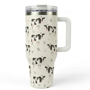 Mother's Day Gift 40oz Farmhouse Tumbler with Handle, Aesthetic Cow Chicken Pig Goat Pattern Water Bottle for Mom, Cute Animal Illustration Insulated Cup, Birthday Surprise