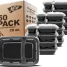 FRESHWARE 50-Pack 28oz Sturdy Plastic 2-Compartment Reusable BPA-Free Meal Prep Containers with Lids - Stackable, Reheatable, Microwave/Dishwasher/Freezer-Safe, Bending-Resistant, Food-Grade Storage Organization Portion Control Kitchen Gadgets