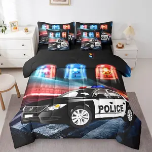 Police Car Bed in a Bag,Policeman Boys Comforter Set with Sheets,Black The Polica Vehicle 7 Piece Bedding Set,Automobile Car Decor Bed Set