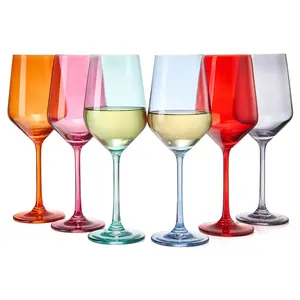 The Wine Savant Colored Wine Glass Set, For Her, Wife, Mom, Friend, Gift Set of 6 Glasses, Unique Italian Style Tall Stemmed, Water, Margarita Glasses, Color Large 12 oz, Beautiful Dinner Glassware
