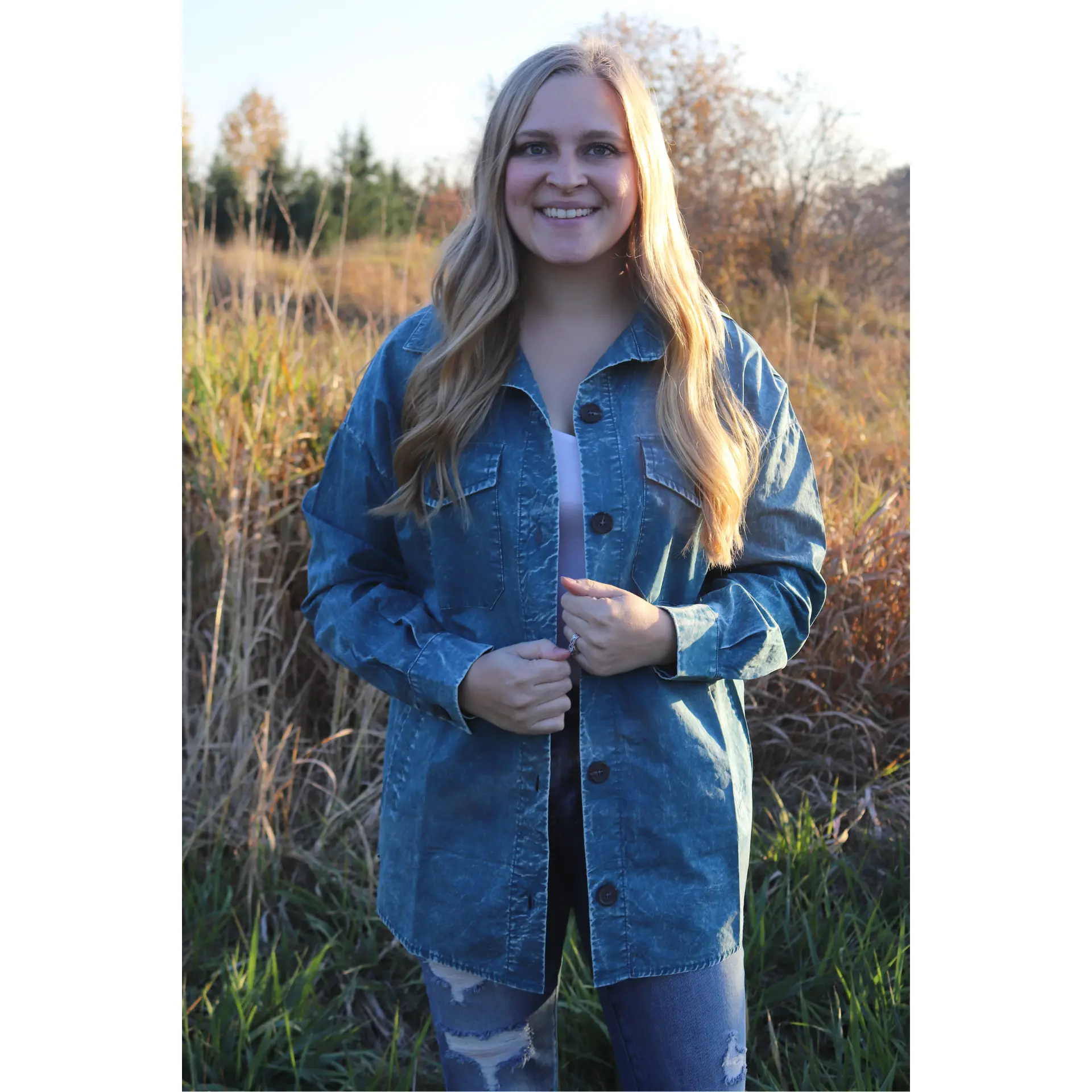 Lightweight Teal Mineral Washed Shacket