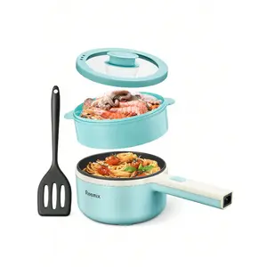 Hot Pot Electric With Steamer, 1.6L Ramen Cooker Non-Stick Sauté Pan For Steak, Egg, Fried Rice, Ramen, Oatmeal, Soup, Portable Personal Hot Pot Perfect Suit For Dorm Room And Apartment