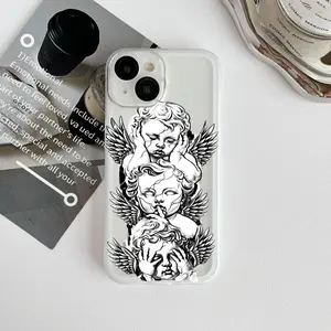 Transparent Phone Case White Three Angels With Wings And Expressive Faces Design For Iphone 17 16 Pro Air Plus Pro Max