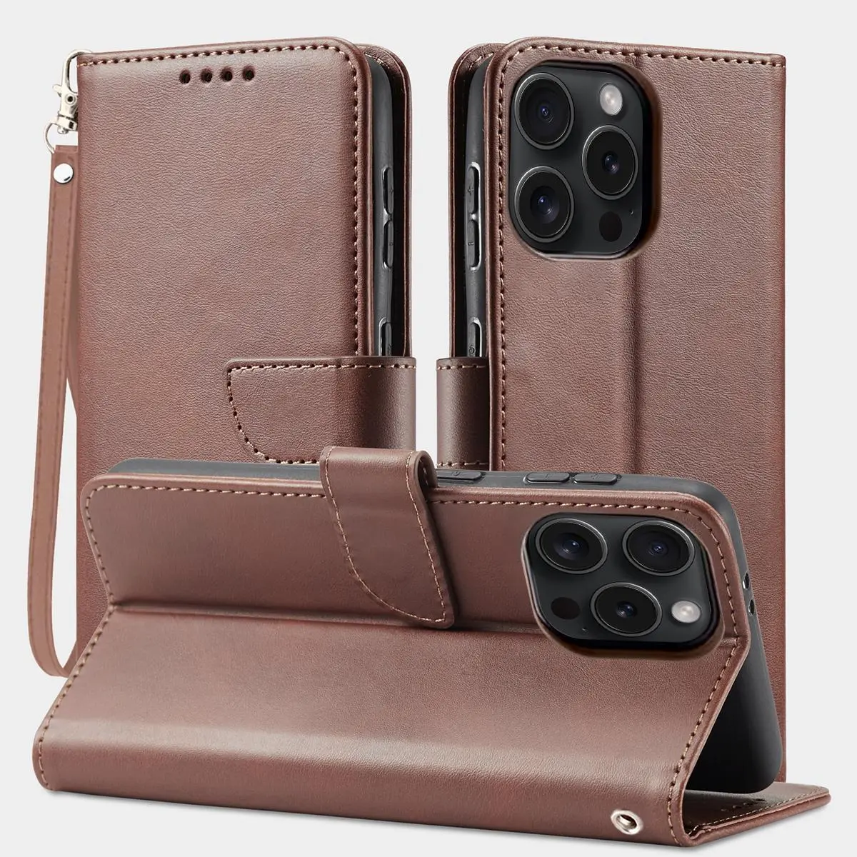Leather Magnetic Flip Wallet Case for Various iPhones - iPhone 17/16/15 Plus/14 Pro Max/12/13/8 Plus Smartphone Cellphone Accessories with Card Holder, RFID Blocking, Anti-Fall Soft Shell, Kickstand, Protection