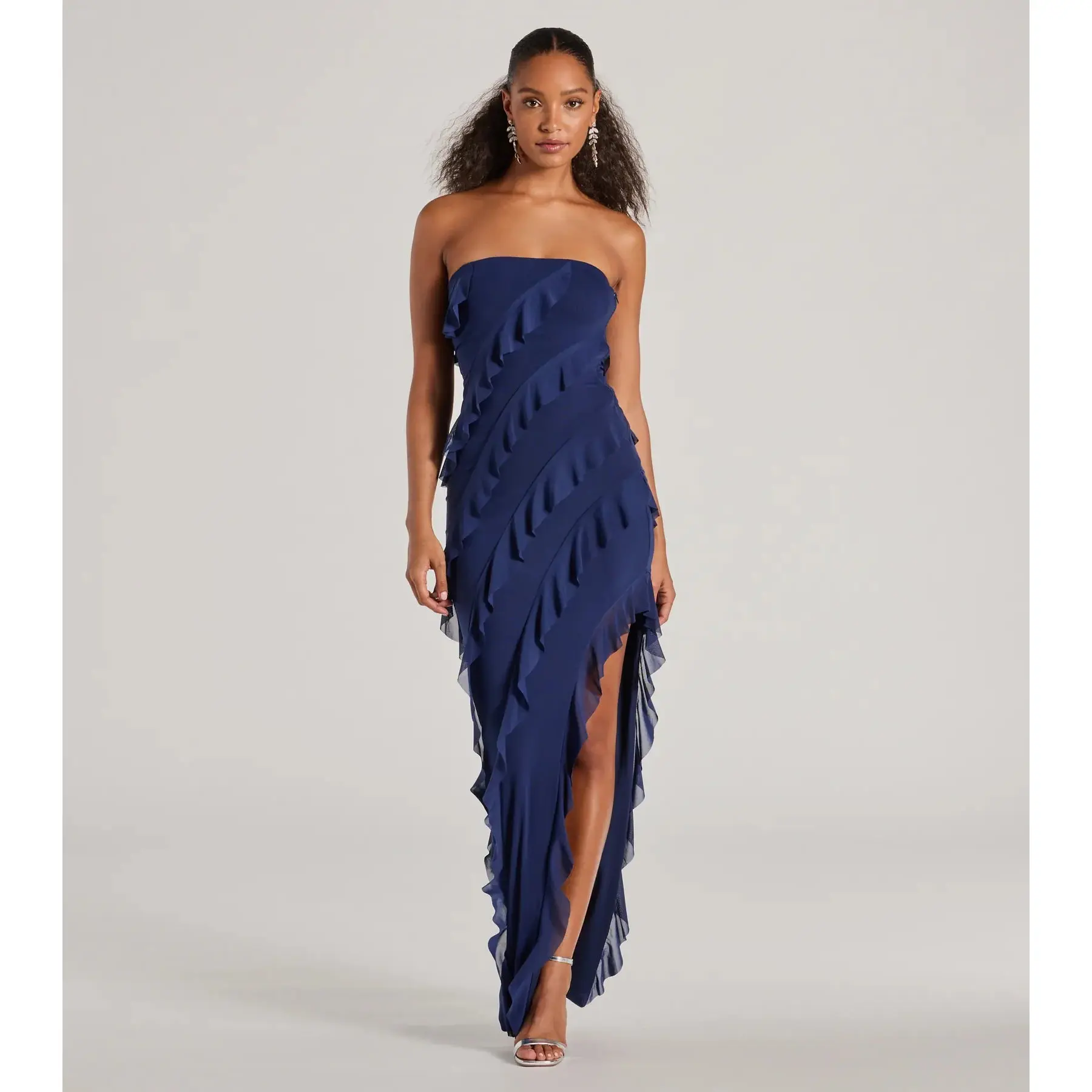 Gabby Formal Mesh Strapless Ruffle Long Dress - TikTok Shop