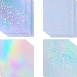 20 Sheets Holographic Stickers, 8.5x11 Inches, Transparent Ethylene Base Pressure Film, Self-Adhesive Waterproof Cover Paper