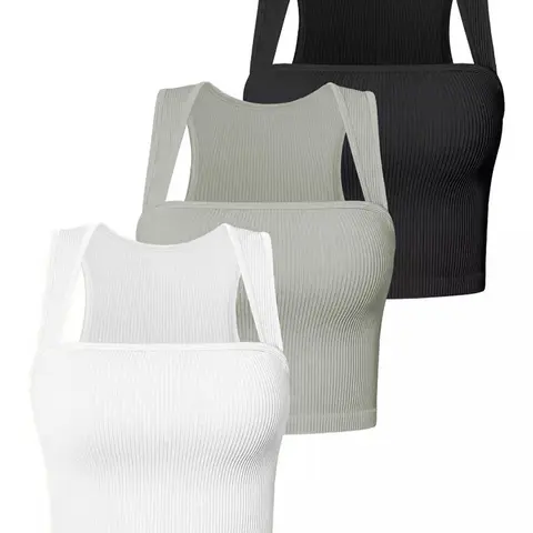 Women's Solid Square Neck Crop Tight Sports Vest, Sporty High Stretch Activewear Sleeveless Tank Top for Yoga Gym Workout, Ladies Sportswear for All Seasons