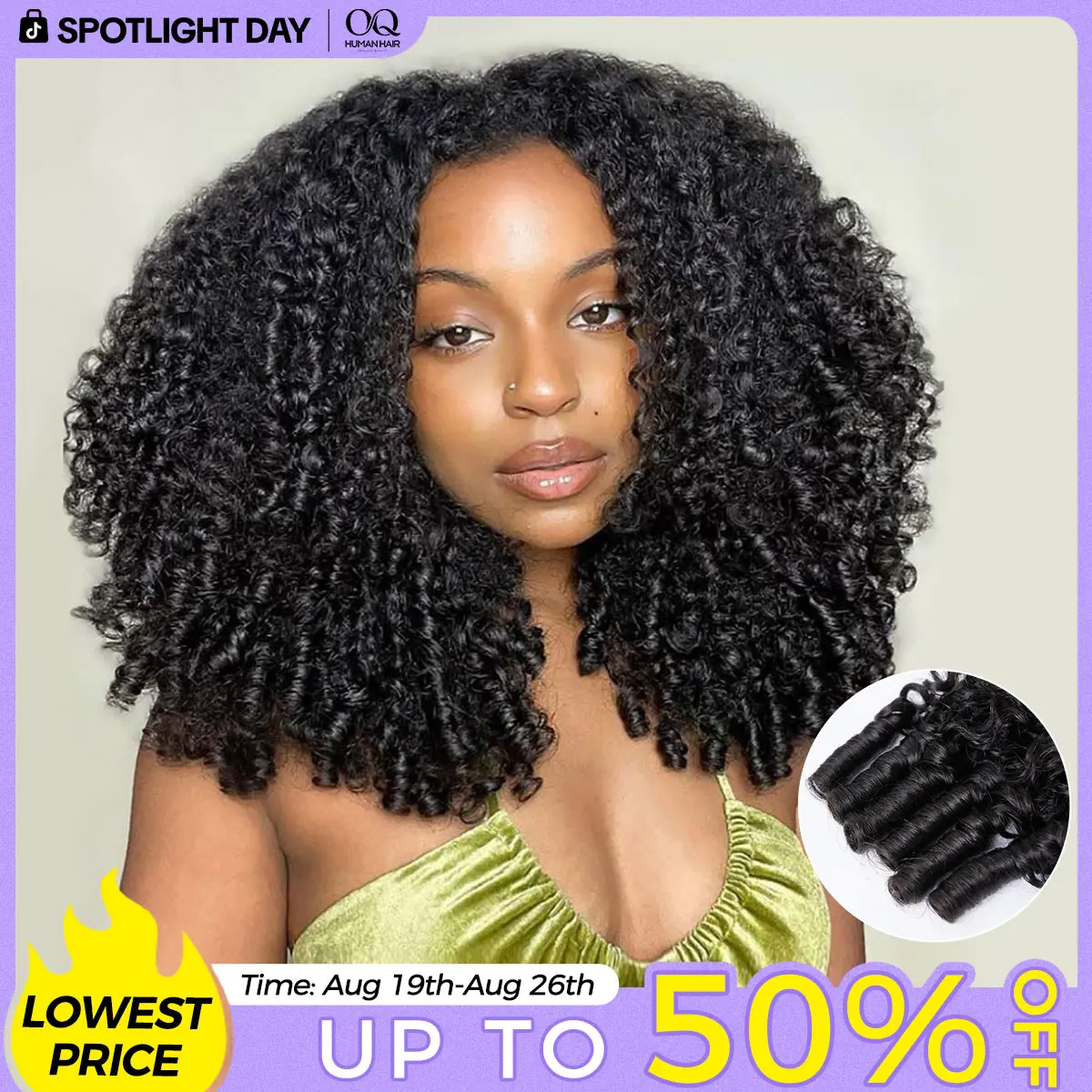 OQ HAIR Burmese Curly Half Wig Full 250% Density 3 In 1 Wear Go Glueless Half Wig Human Hair V Part Wig with Drawstring Spiral End Beginners Friendly #SohoChic #TikTokShopBackToSchool