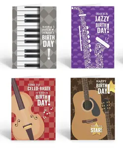 Stonehouse Collection | Assorted Musical Birthday Card Variety Pack | Set of 12 – 4 Unique Designs | Blank Interior