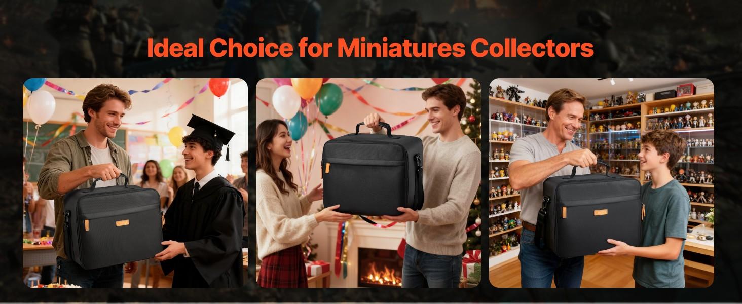 Miniature Storage Carrying Case For Figures And Mini Models, Fits 1:500-1:750 Scale Figures, Portable Transport Bag With Adjustable Shoulder Strap, Three Foam Layer Dividers For Large Capacity, Durable Exterior, Minis Not Included