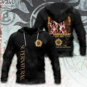 Supernatural 20th Anniversary 2005–2025 3D Print Hoodie – Supernatural Unisex Pullover Sweatshirt, Horror Fantasy Fan Gift