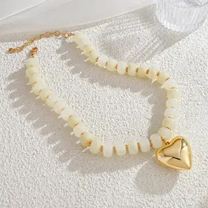 Colorful Beaded Heart Necklace Fashion Trendy Daily Women's Versatile Collar Chain