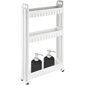 3 Slim Rolling Cart, 3.5 Inches Slim Slide Out Organizer Cart, Tiered Rack with Wheels, Mobile Cart for Laundry Room,, Office, Sturdy Room