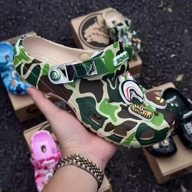 Modern Blue Camo Foam Clogs – Ocean Pattern Unisex Slides with Adjustable Heel Strap, Breathable Vent Ports, and Anti-Slip Cushioned Outsole for Summer Comfort