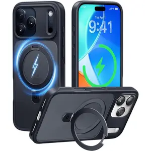 Ultra-Magnetic Stand For iPhone 17 Pro Max Case [Drop Protection] [Compatible with] Shockproof Translucent Matte Slim Ring Holder Case For iPhone 17 ProMax 6.9", Black
