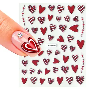 2pcs Valentine's Day Heart Nail Art Stickers, Romantic Unique Ripple Heart Design, DIY or Salon Use, Non-Dry Glue Nail Art Supplies