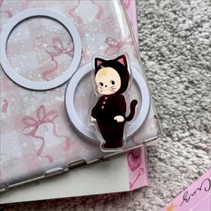 Black Cat Kewpie Baby MagSafe Phone Grip, Cute Kitty Doll Griptok, Spooky Kawaii Animal Phone Stand, Vintage Aesthetic Accessory Gift