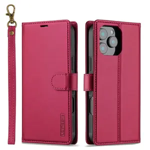Magnetic Phone Case with Card Slot, 1 Count PU Leather Card Wallet Flip Phone Cover with Wristband, Phone Accessories for iPhone