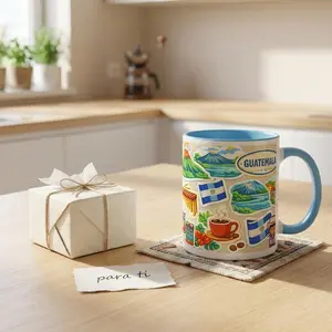 Guatemala Coffee Ceramic Mug | Guatemalan Culture Gift | Illustrated Cafecito Cup
