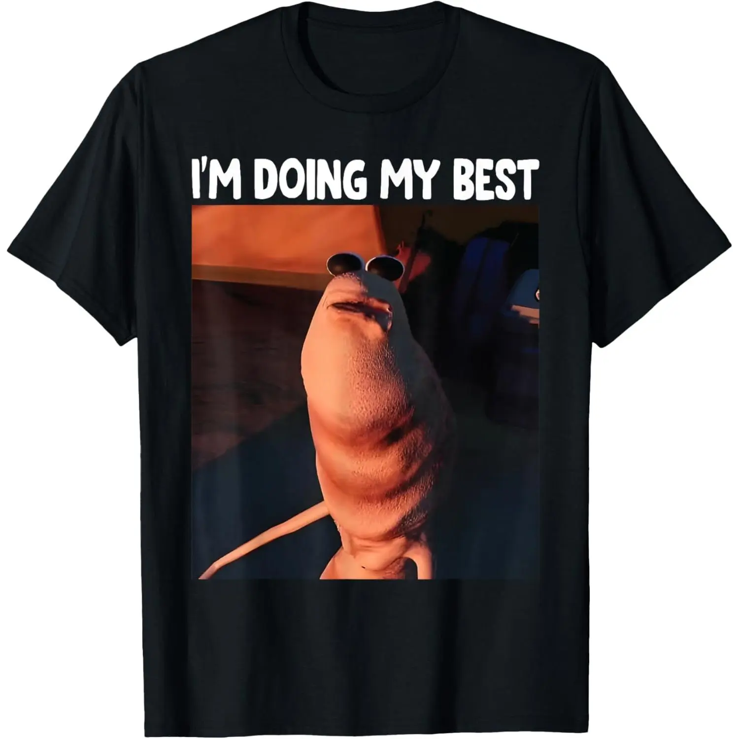 Funny I'm Doing My Best Marcus The Worm Meme T-Shirt Medium Fitted Short Sleeve Crew Neck Summer Top for Men and Women - Womenswear