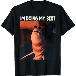Funny I'm Doing My Best Marcus The Worm Meme T-Shirt Medium Fitted Short Sleeve Crew Neck Summer Top for Men and Women - Womenswear