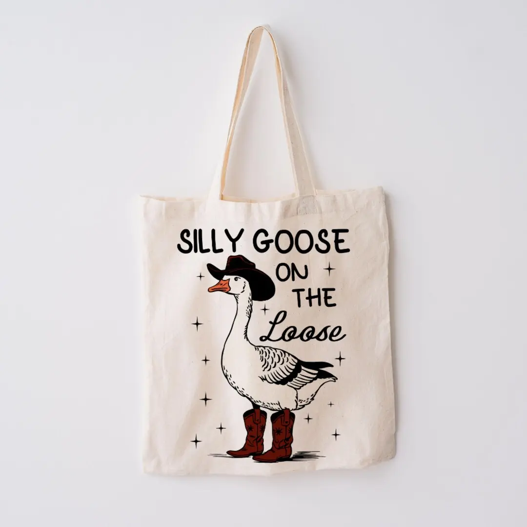 Silly Goose Cowboy Retro Western Tote Bag | Everyday Cute Tote Bag Gift for Friend | Gift under 20 | Teacher School Canvas Shopping Tote Bag