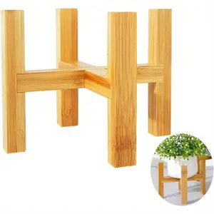 Multi-Size Wooden Bamboo Plant Stand - Stable Decorative Flower Pot Organizer, Heavy Duty Planter Holder for Indoor Home & Outdoor Patio Garden, Garden Accessories