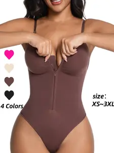 Seamless Cup One-Piece Thong Belly Control Bodysuit Heart Neckline Women's Clothing Comfortable Shapewear Breathable Daily Abdominal Shaping Clothes
