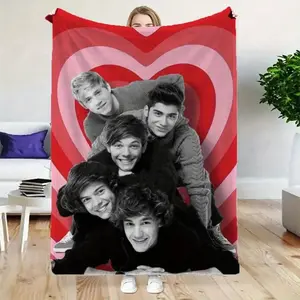 Soft Funny Throw Blanket One Direction Inspired Theme Print Plush Blanket - Comfortable All-Season Home Decor, Versatile for Office and Sofa Cushions, Christmas Gift, Wedding, Birthday, and Friend Gifts OCloud-soft, floral-printed, gold-trimmed luxury