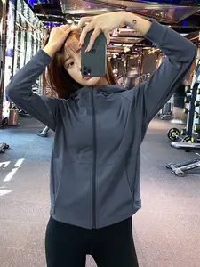 Women's Loose-Fitting Hooded Sport Jacket, Quick-Dry Yoga Top, Running Shirt, Training Zipper Cardigan, Long Sleeve Fitness Wear, Sports Yoga Jacket