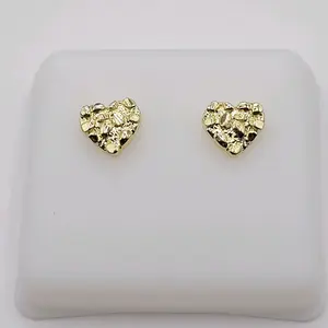 Fashion Heart Nugget Style Small Earrings 8mm Laminated Gold Stud Jewelry Accessory for Women
